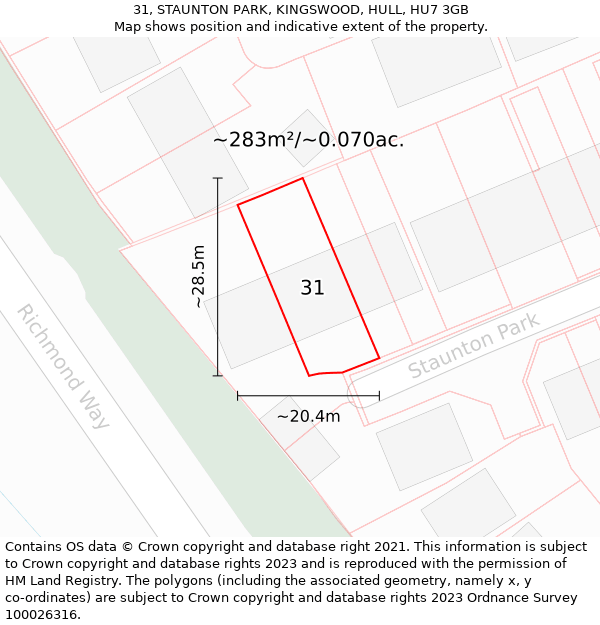 31, STAUNTON PARK, KINGSWOOD, HULL, HU7 3GB: Plot and title map