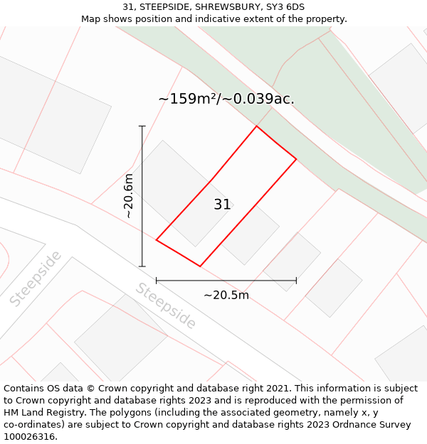 31, STEEPSIDE, SHREWSBURY, SY3 6DS: Plot and title map