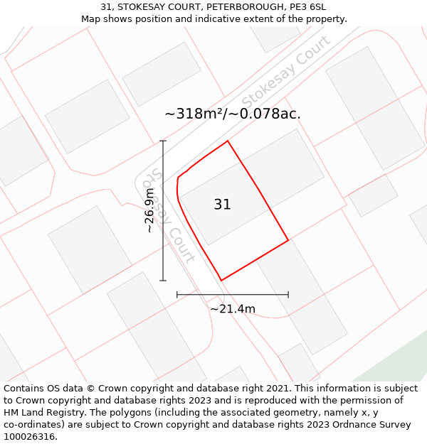 31, STOKESAY COURT, PETERBOROUGH, PE3 6SL: Plot and title map