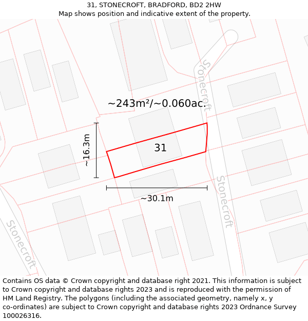 31, STONECROFT, BRADFORD, BD2 2HW: Plot and title map