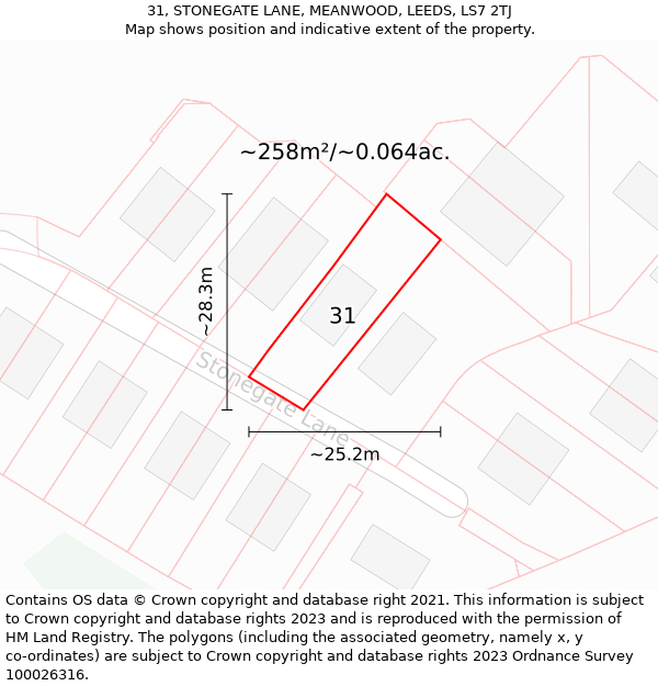 31, STONEGATE LANE, MEANWOOD, LEEDS, LS7 2TJ: Plot and title map