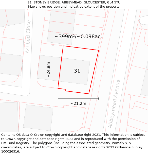 31, STONEY BRIDGE, ABBEYMEAD, GLOUCESTER, GL4 5TU: Plot and title map