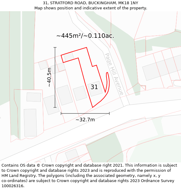 31, STRATFORD ROAD, BUCKINGHAM, MK18 1NY: Plot and title map