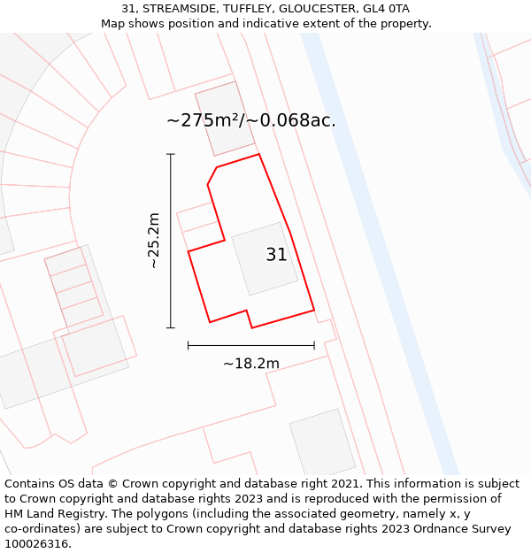 31, STREAMSIDE, TUFFLEY, GLOUCESTER, GL4 0TA: Plot and title map