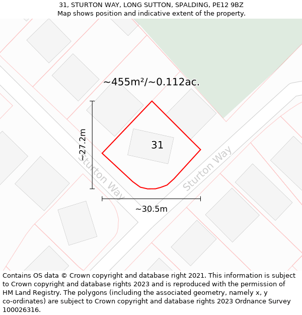 31, STURTON WAY, LONG SUTTON, SPALDING, PE12 9BZ: Plot and title map