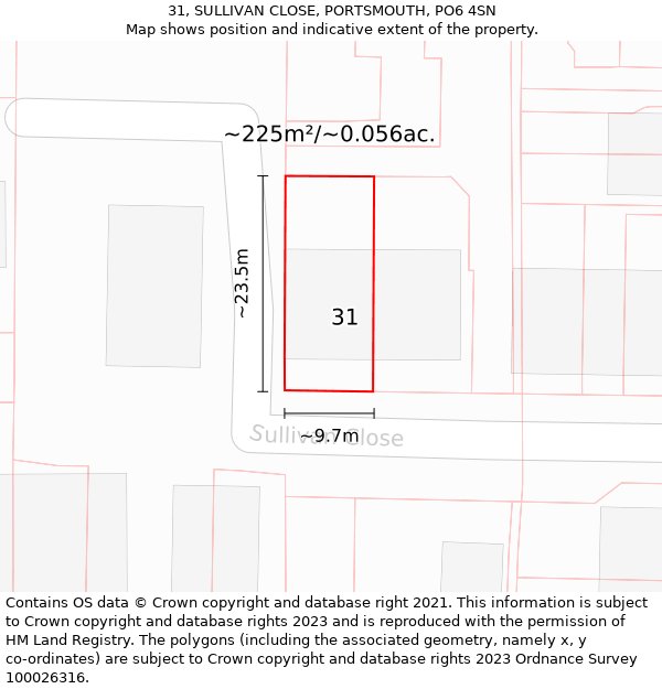 31, SULLIVAN CLOSE, PORTSMOUTH, PO6 4SN: Plot and title map