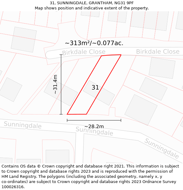 31, SUNNINGDALE, GRANTHAM, NG31 9PF: Plot and title map