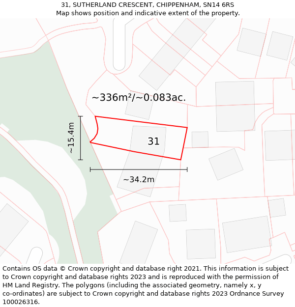 31, SUTHERLAND CRESCENT, CHIPPENHAM, SN14 6RS: Plot and title map