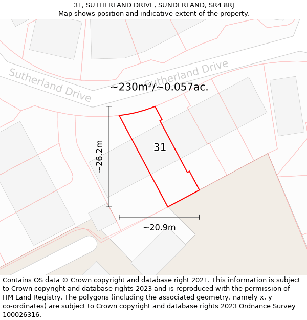 31, SUTHERLAND DRIVE, SUNDERLAND, SR4 8RJ: Plot and title map