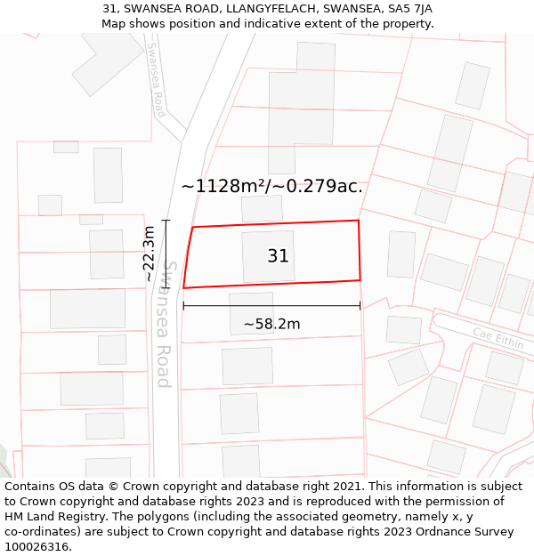 31, SWANSEA ROAD, LLANGYFELACH, SWANSEA, SA5 7JA: Plot and title map