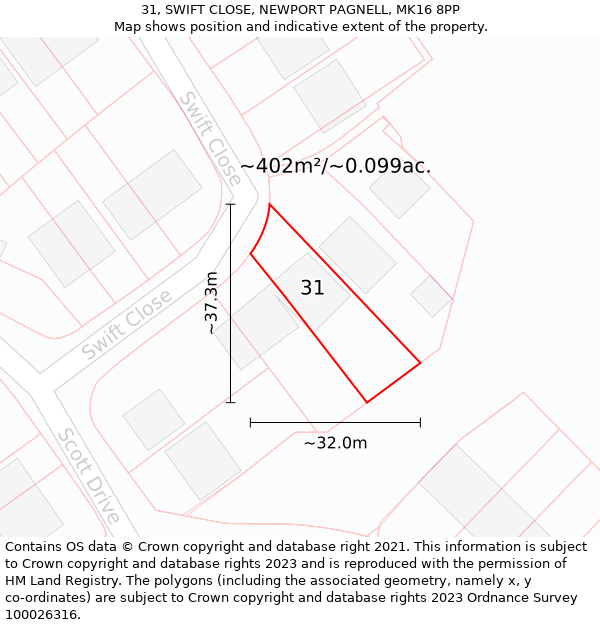 31, SWIFT CLOSE, NEWPORT PAGNELL, MK16 8PP: Plot and title map