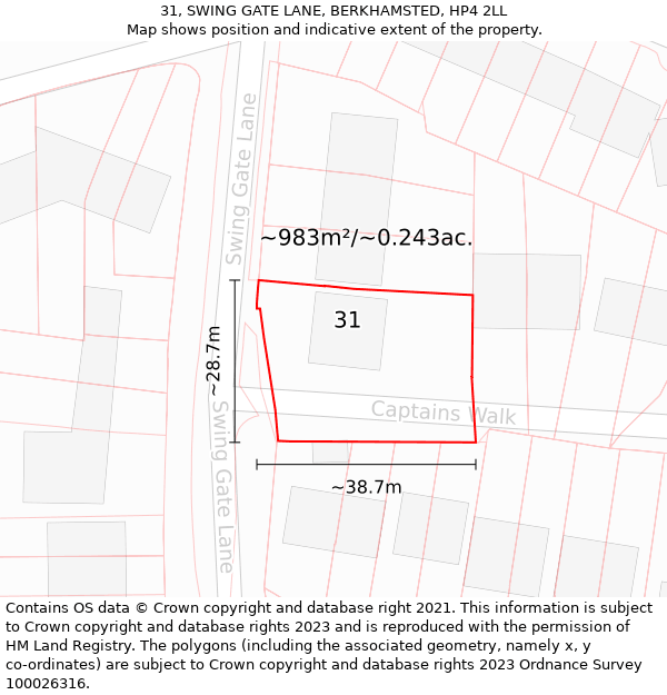 31, SWING GATE LANE, BERKHAMSTED, HP4 2LL: Plot and title map