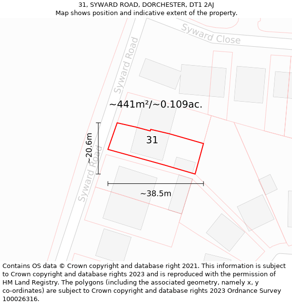 31, SYWARD ROAD, DORCHESTER, DT1 2AJ: Plot and title map