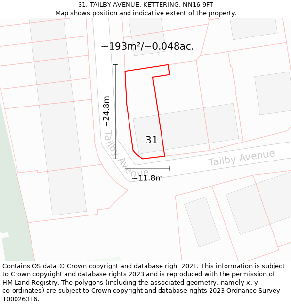 31, TAILBY AVENUE, KETTERING, NN16 9FT: Plot and title map