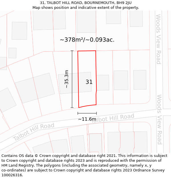 31, TALBOT HILL ROAD, BOURNEMOUTH, BH9 2JU: Plot and title map