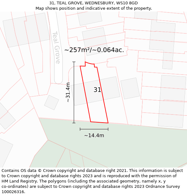 31, TEAL GROVE, WEDNESBURY, WS10 8GD: Plot and title map