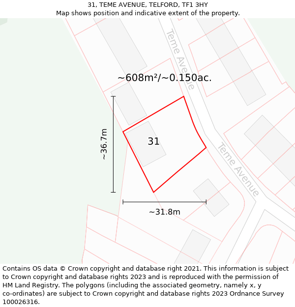 31, TEME AVENUE, TELFORD, TF1 3HY: Plot and title map