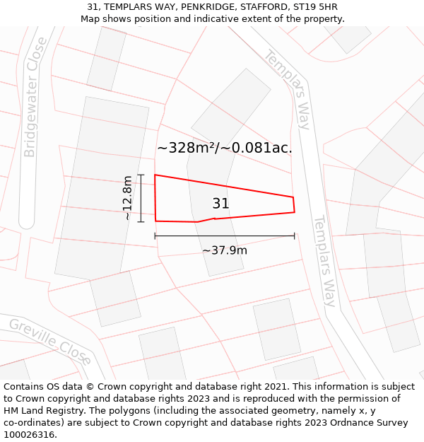 31, TEMPLARS WAY, PENKRIDGE, STAFFORD, ST19 5HR: Plot and title map