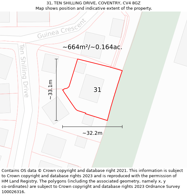 31, TEN SHILLING DRIVE, COVENTRY, CV4 8GZ: Plot and title map