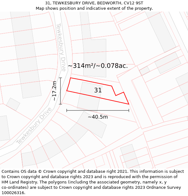 31, TEWKESBURY DRIVE, BEDWORTH, CV12 9ST: Plot and title map