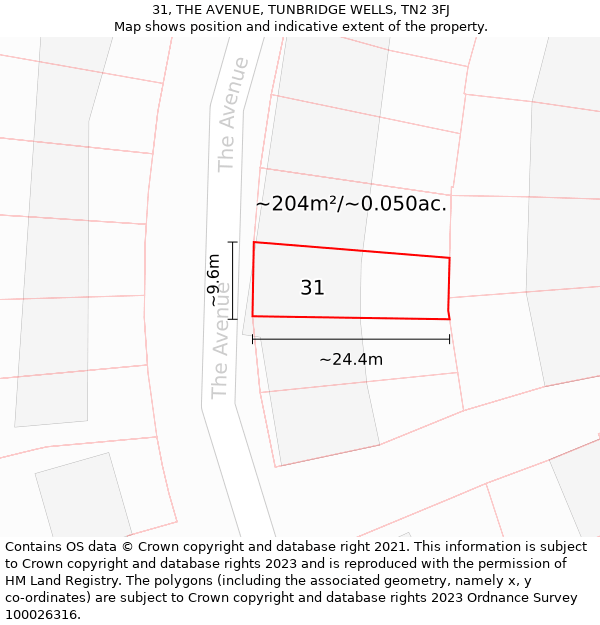 31, THE AVENUE, TUNBRIDGE WELLS, TN2 3FJ: Plot and title map