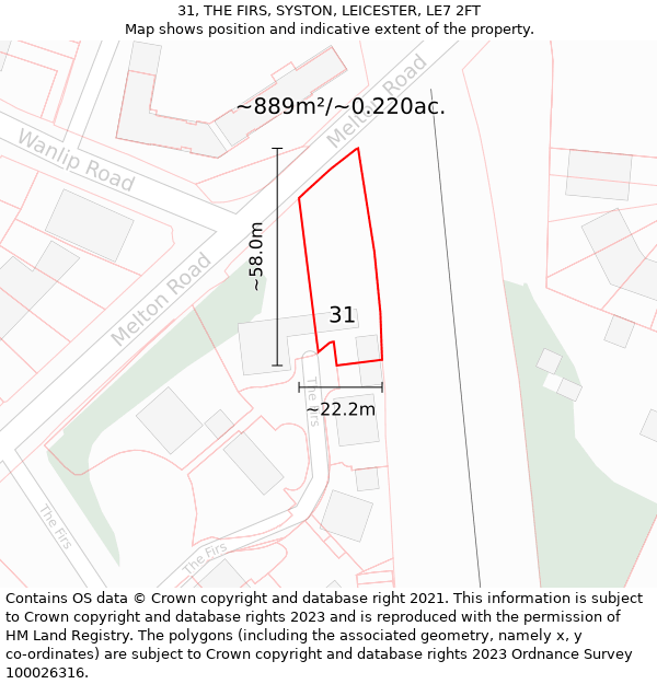 31, THE FIRS, SYSTON, LEICESTER, LE7 2FT: Plot and title map