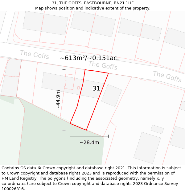 31, THE GOFFS, EASTBOURNE, BN21 1HF: Plot and title map