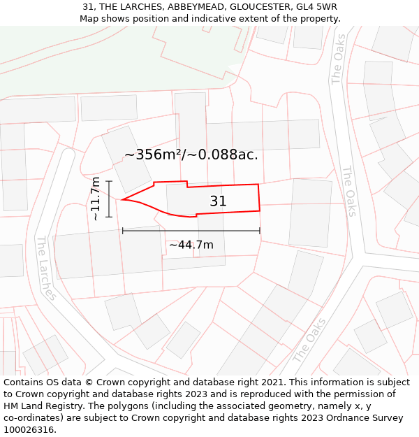 31, THE LARCHES, ABBEYMEAD, GLOUCESTER, GL4 5WR: Plot and title map