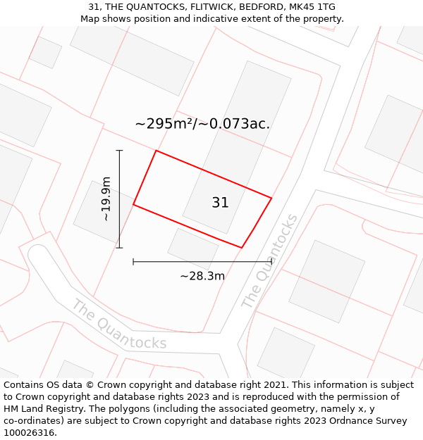 31, THE QUANTOCKS, FLITWICK, BEDFORD, MK45 1TG: Plot and title map