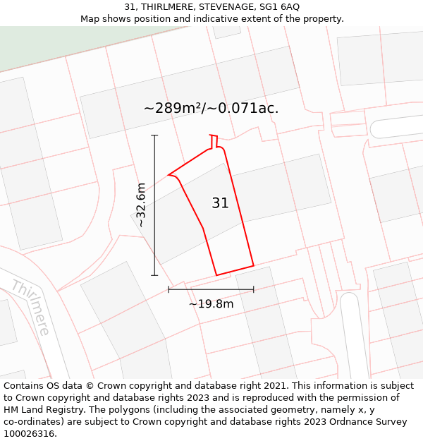 31, THIRLMERE, STEVENAGE, SG1 6AQ: Plot and title map