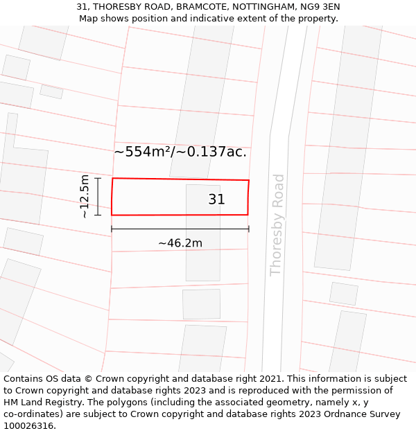 31, THORESBY ROAD, BRAMCOTE, NOTTINGHAM, NG9 3EN: Plot and title map