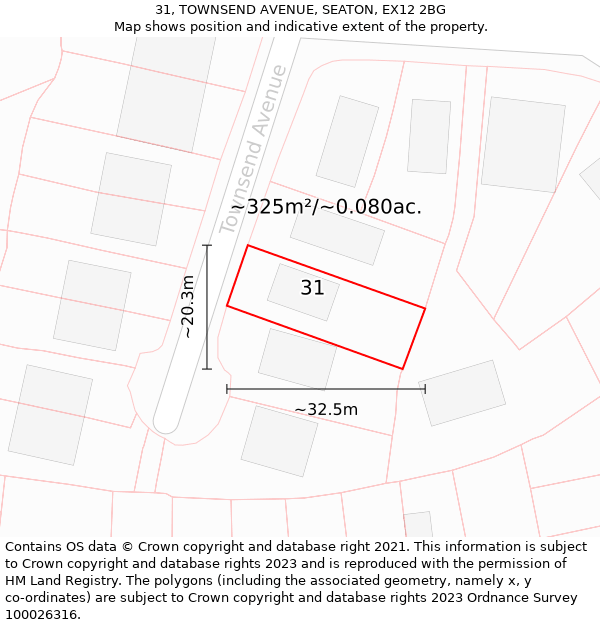 31, TOWNSEND AVENUE, SEATON, EX12 2BG: Plot and title map