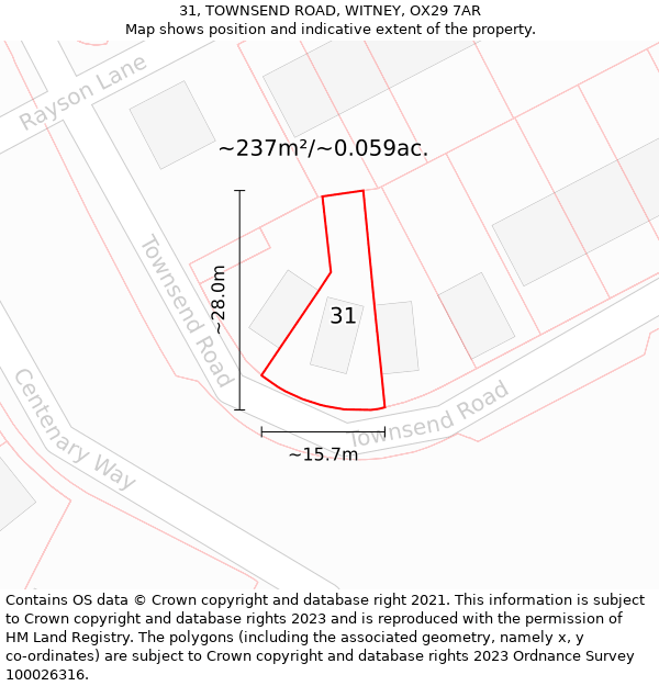 31, TOWNSEND ROAD, WITNEY, OX29 7AR: Plot and title map