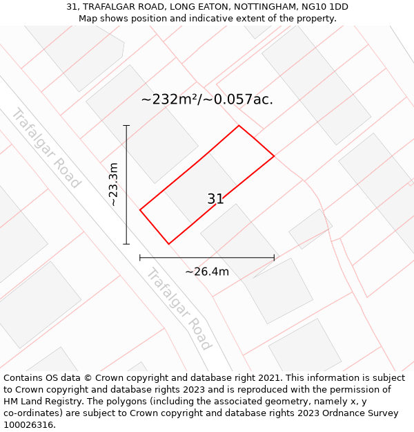 31, TRAFALGAR ROAD, LONG EATON, NOTTINGHAM, NG10 1DD: Plot and title map