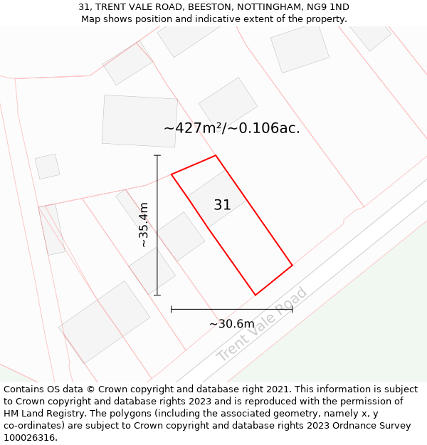 31, TRENT VALE ROAD, BEESTON, NOTTINGHAM, NG9 1ND: Plot and title map