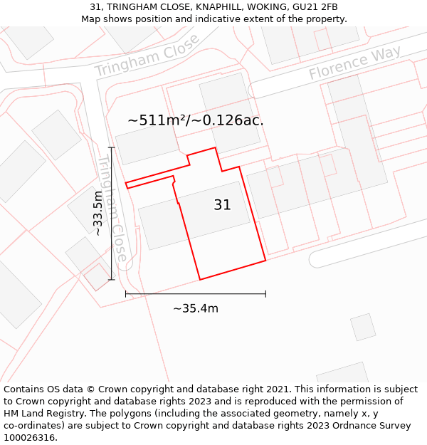 31, TRINGHAM CLOSE, KNAPHILL, WOKING, GU21 2FB: Plot and title map