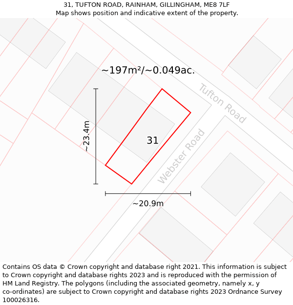 31, TUFTON ROAD, RAINHAM, GILLINGHAM, ME8 7LF: Plot and title map