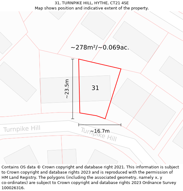 31, TURNPIKE HILL, HYTHE, CT21 4SE: Plot and title map