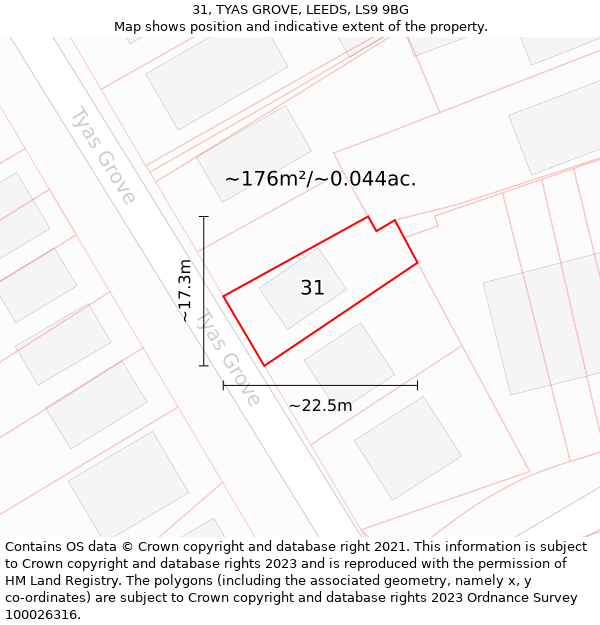 31, TYAS GROVE, LEEDS, LS9 9BG: Plot and title map