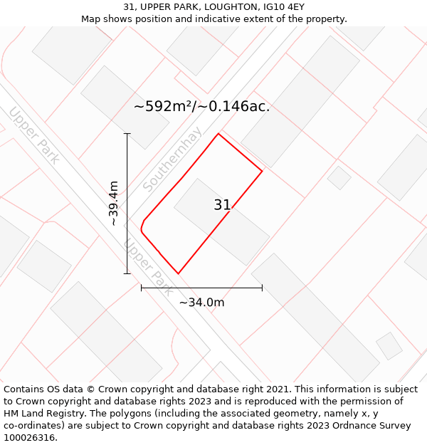 31, UPPER PARK, LOUGHTON, IG10 4EY: Plot and title map