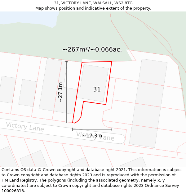 31, VICTORY LANE, WALSALL, WS2 8TG: Plot and title map