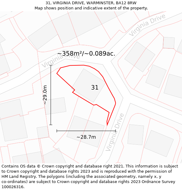 31, VIRGINIA DRIVE, WARMINSTER, BA12 8RW: Plot and title map