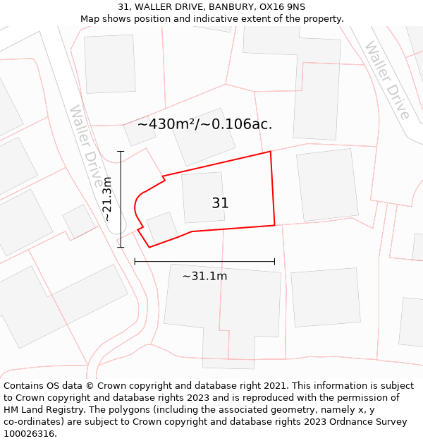 31, WALLER DRIVE, BANBURY, OX16 9NS: Plot and title map