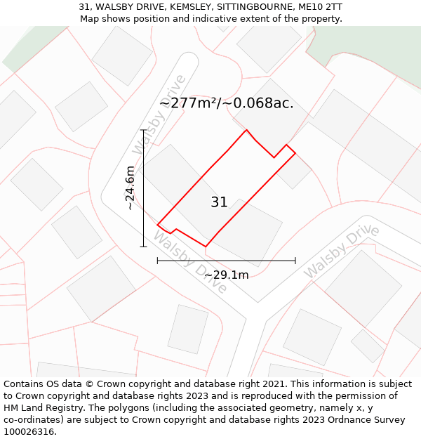 31, WALSBY DRIVE, KEMSLEY, SITTINGBOURNE, ME10 2TT: Plot and title map