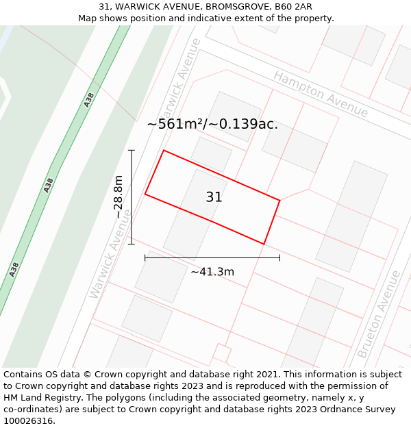 31, WARWICK AVENUE, BROMSGROVE, B60 2AR: Plot and title map