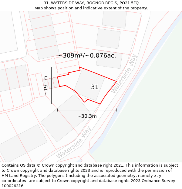 31, WATERSIDE WAY, BOGNOR REGIS, PO21 5FQ: Plot and title map