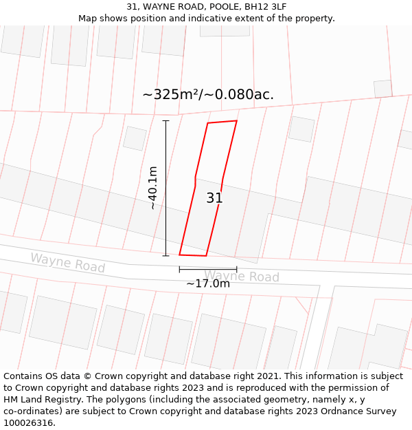 31, WAYNE ROAD, POOLE, BH12 3LF: Plot and title map