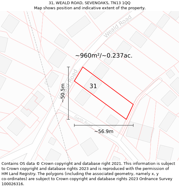 31, WEALD ROAD, SEVENOAKS, TN13 1QQ: Plot and title map