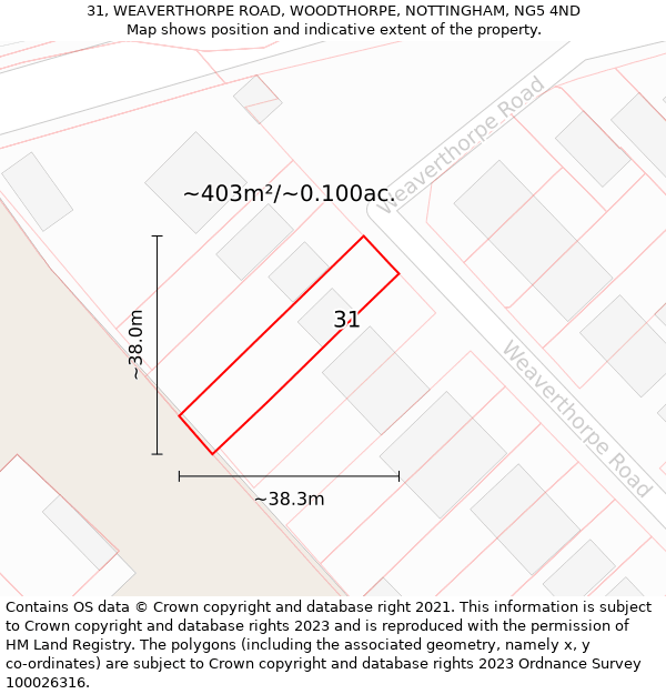 31, WEAVERTHORPE ROAD, WOODTHORPE, NOTTINGHAM, NG5 4ND: Plot and title map