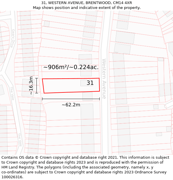 31, WESTERN AVENUE, BRENTWOOD, CM14 4XR: Plot and title map